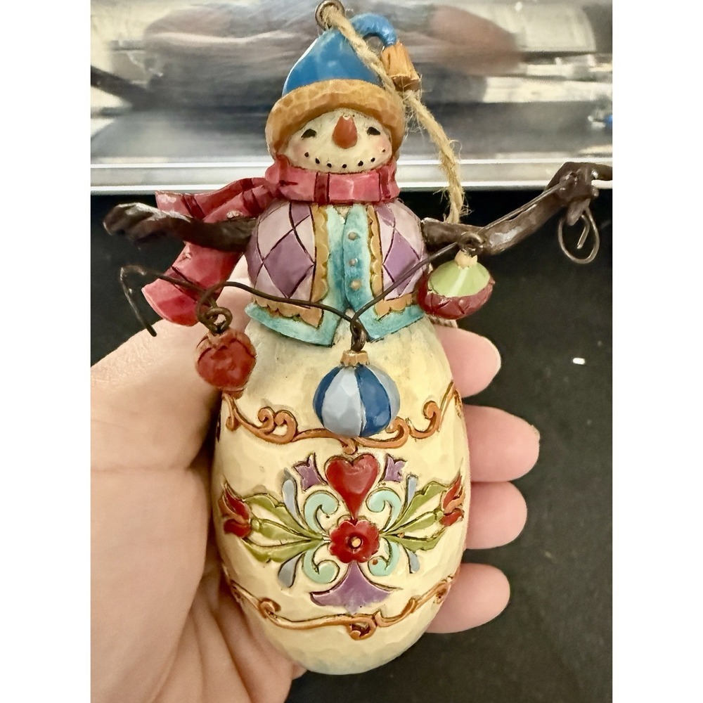 Jim Shore Heartwood Creek Snow Man w/ Broom Ornament